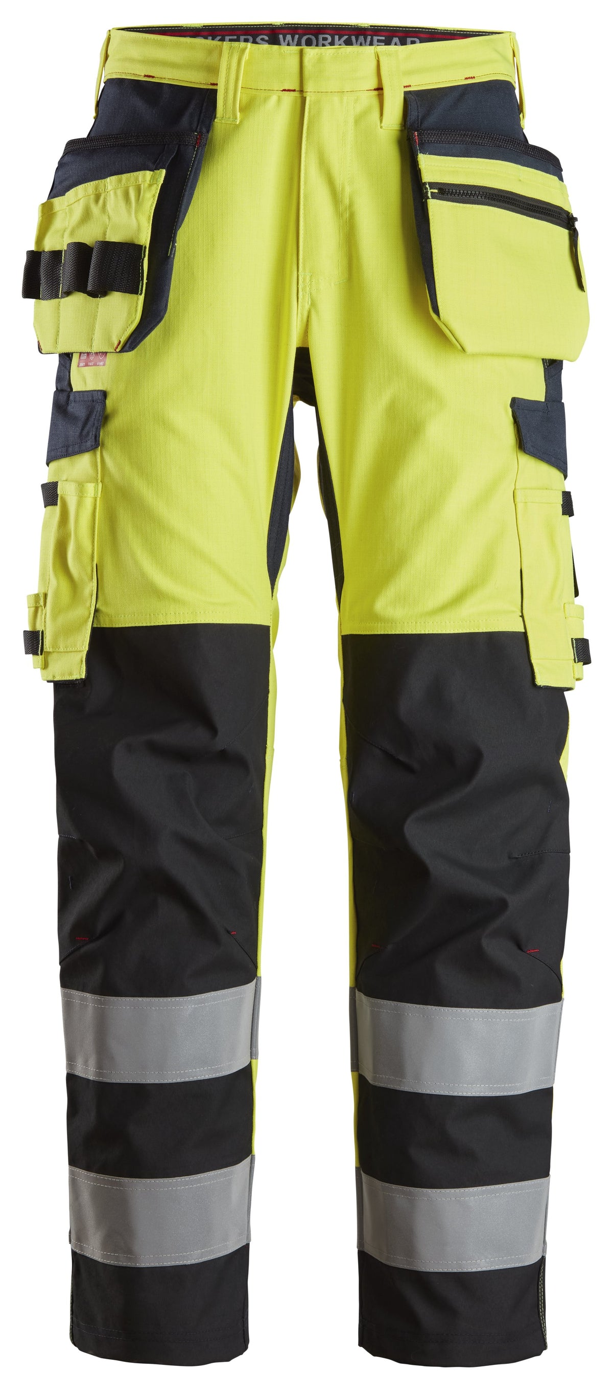 Snickers Workwear ProtecWork, Trousers Reinforced, Holster Pockets, High-Vis Class 2 in Hi-Vis Yellow/Navy