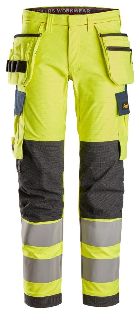 Snickers Workwear ProtecWork, Stretch Work Trousers Holster Pockets, High-Vis Class 2 in Hi-Vis Yellow/Navy