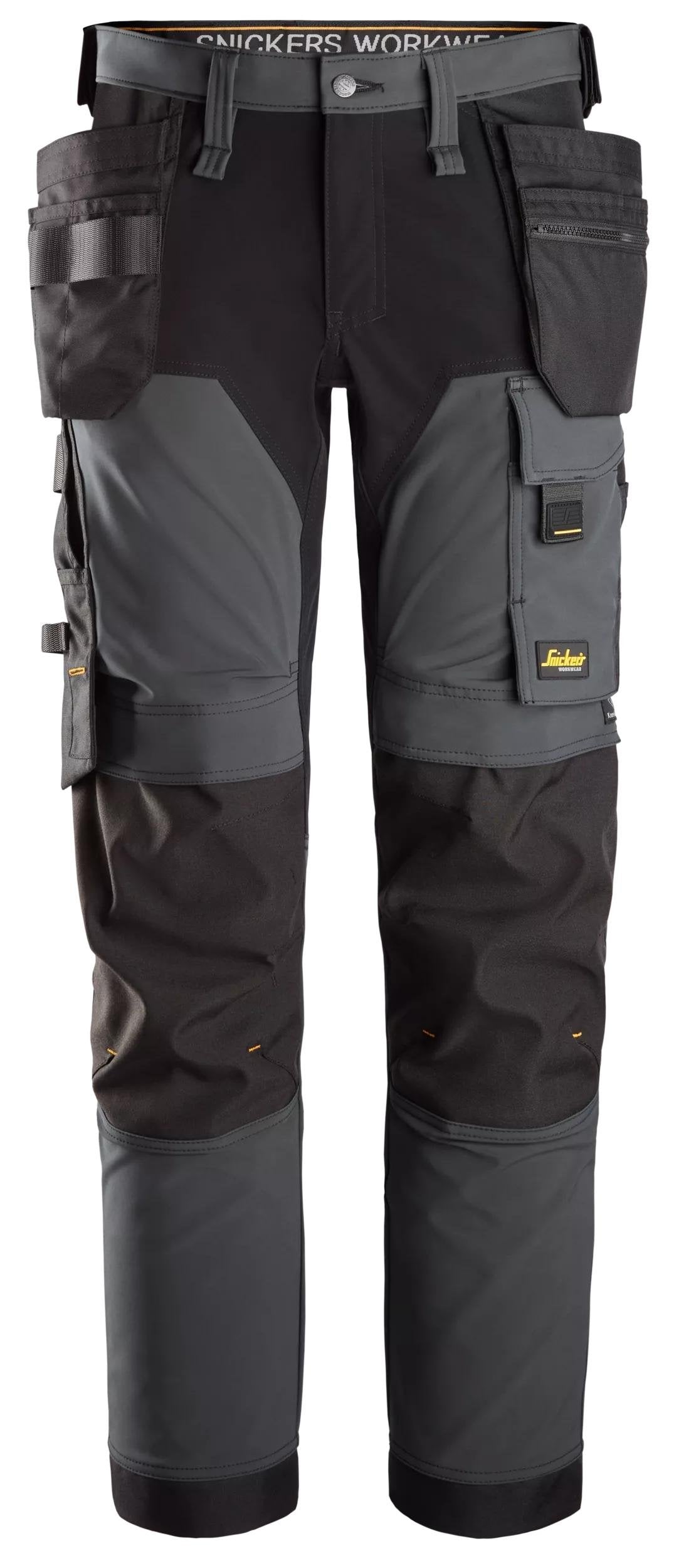 Snickers Workwear AllroundWork, 4-way Stretch Trousers Holster Pockets in Steel Grey/Black