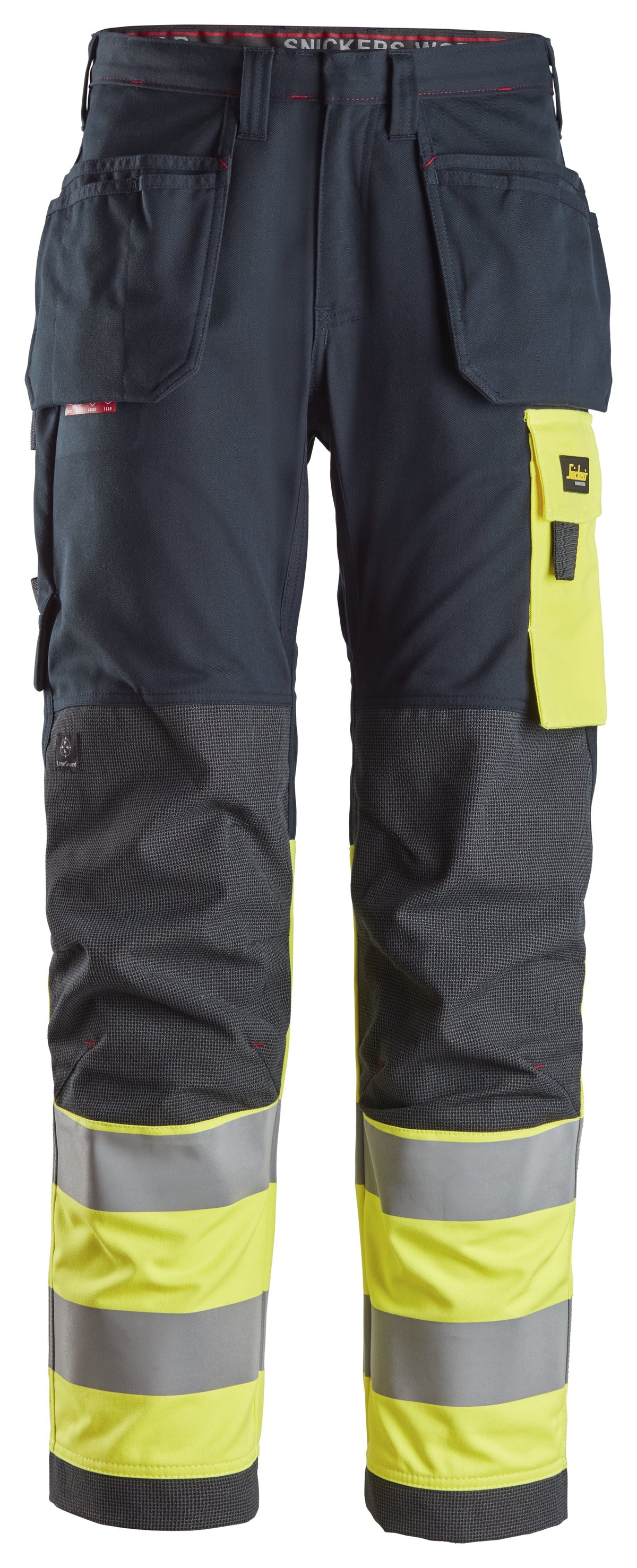 Snickers Workwear ProtecWork, Work Trousers Holster Pockets, High-Vis Class 1 in Navy/Hi-Vis Yellow