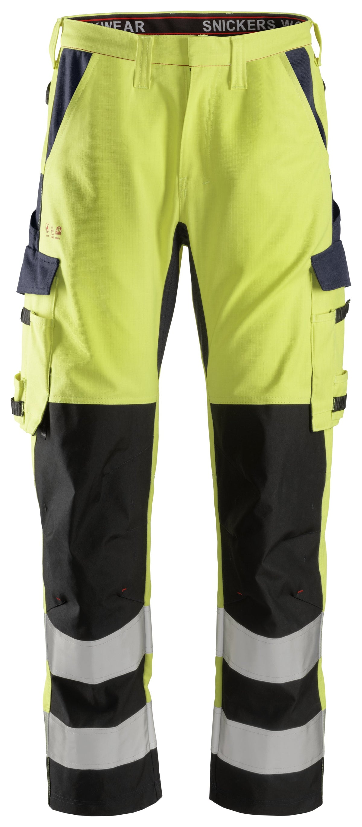 Snickers Workwear ProtecWork, Trousers Reinforced, High-Vis Class 2 in Hi-Vis Yellow/Navy