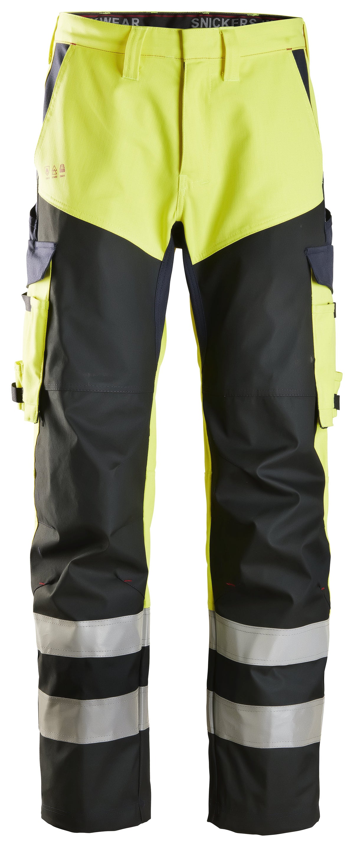Snickers Workwear ProtecWork, Trousers Reinforced, High-Vis Class 1 in Hi-Vis Yellow/Navy