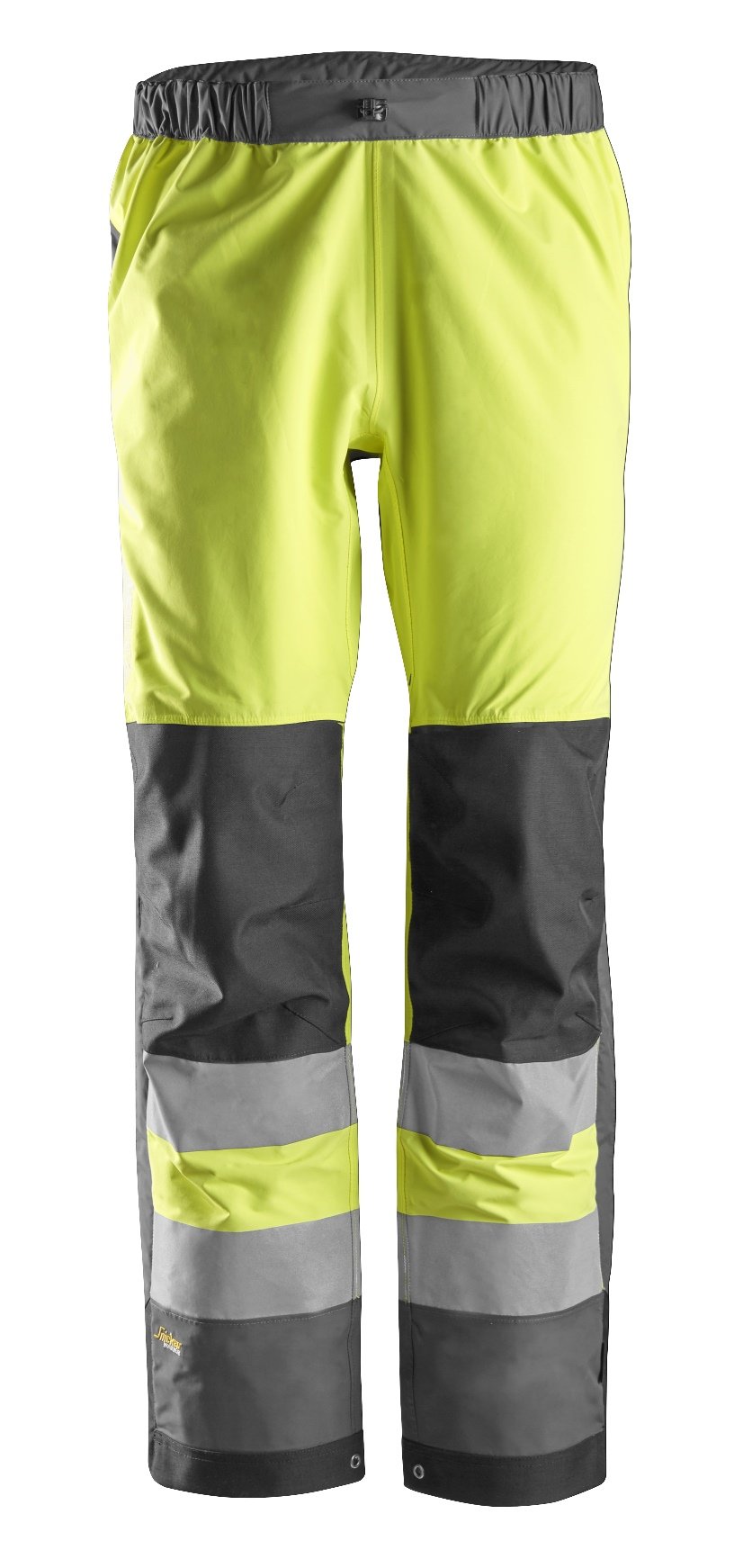 Snickers Workwear High-Vis Class 2, Waterproof Shell Trousers in Hi-Vis Yellow/Steel Grey