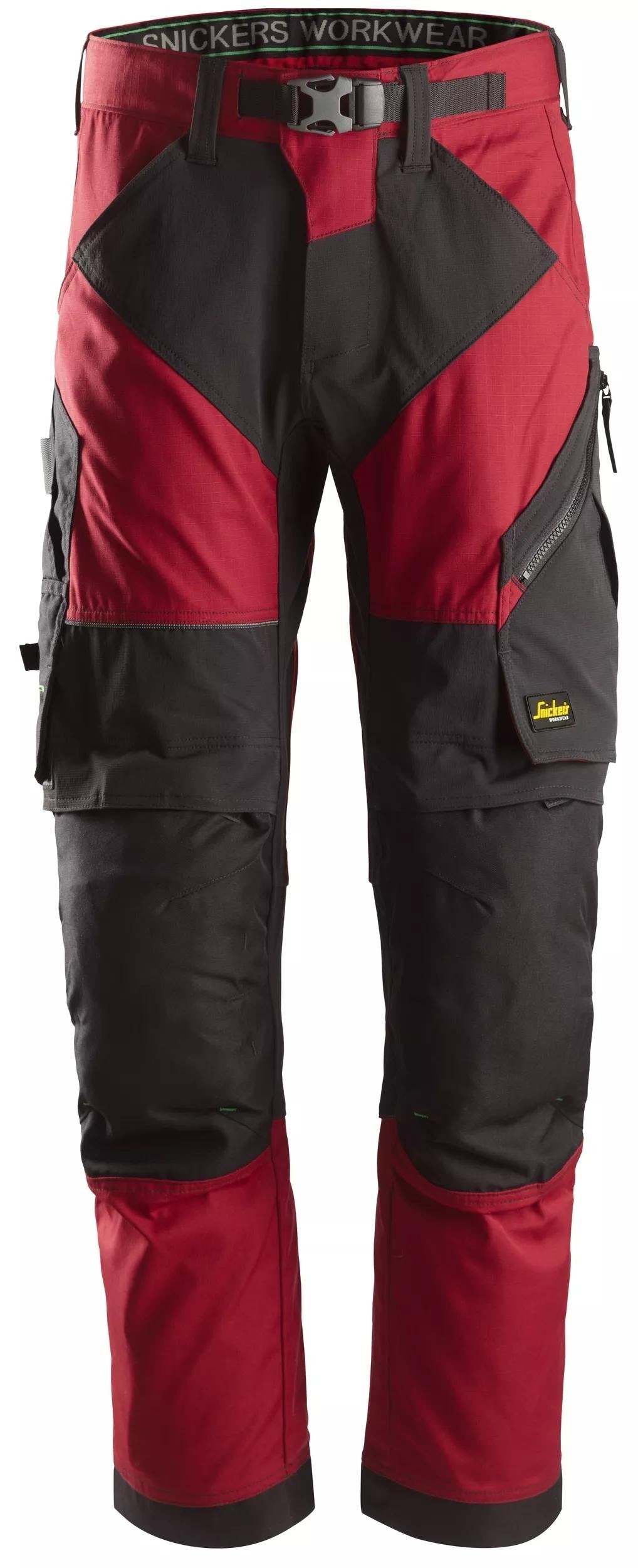 Snickers Workwear FlexiWork, Work Trousers+ in Chili Red/Black
