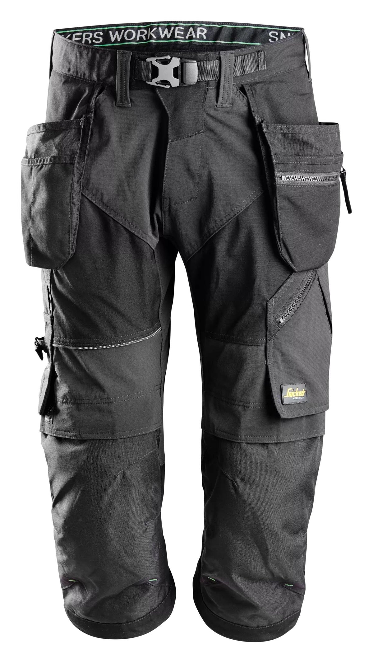 Snickers Workwear FlexiWork, Work Pirate Trousers+ Holster Pockets in Black/Black