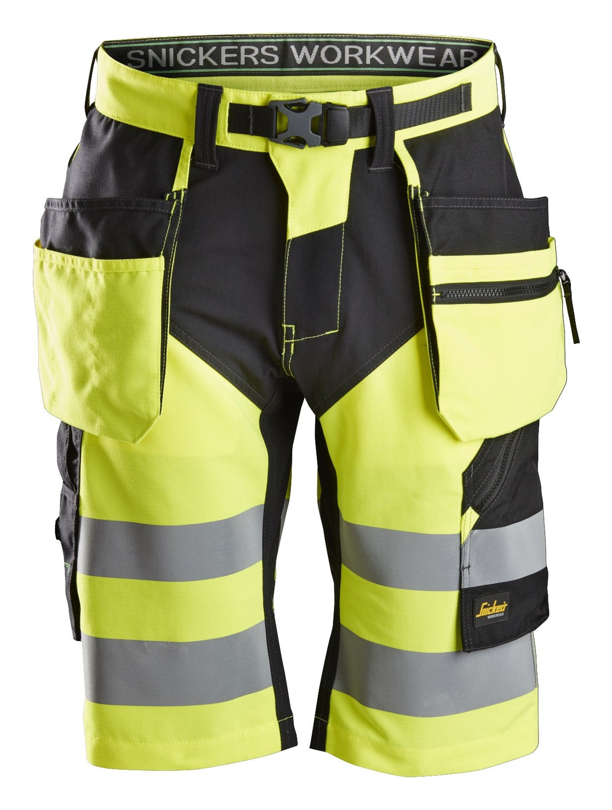 Snickers Workwear High-Vis Class 1, Shorts+ Holster Pockets in Hi-Vis Yellow/Black