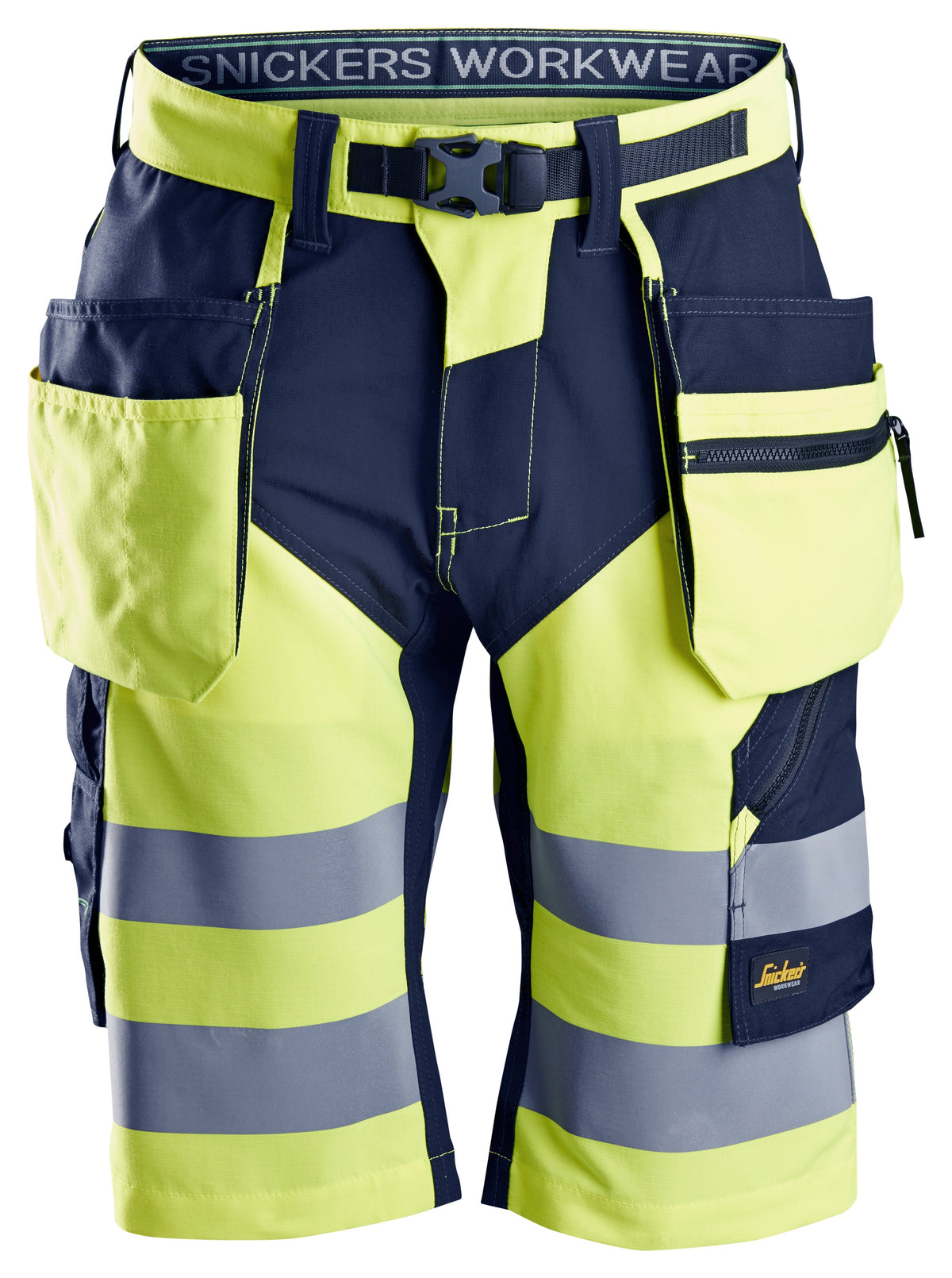 Snickers Workwear High-Vis Class 1, Shorts+ Holster Pockets in Hi-Vis Yellow/Navy