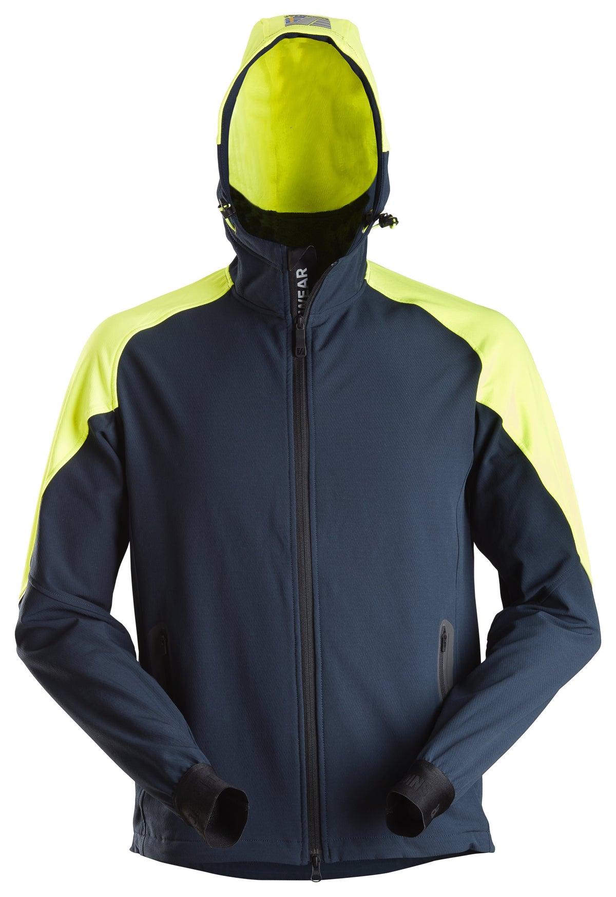 Snickers Workwear FlexiWork, Neon Full Zip Hoodie in Navy/Neon Yellow