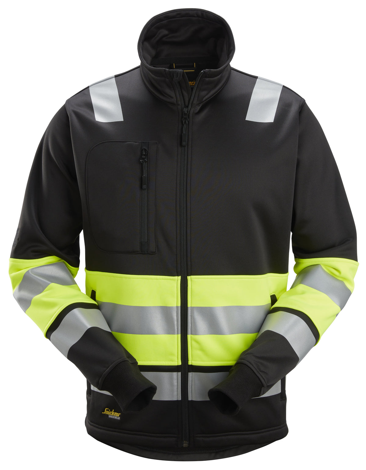 Snickers Workwear High-Vis Class 1, Full Zip Jacket in Black/Hi-Vis Yellow