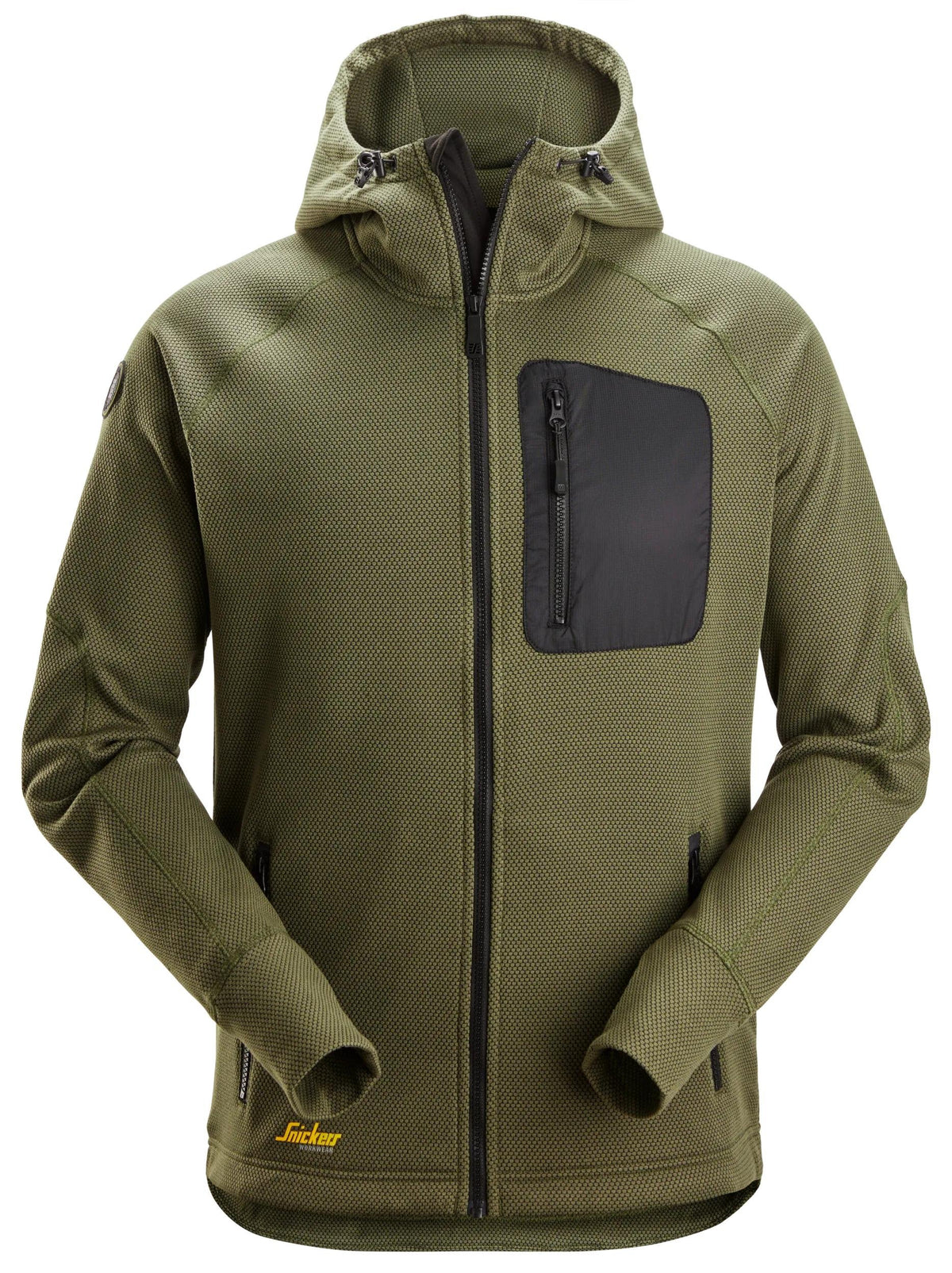 Snickers Workwear FlexiWork, Fleece Hoodie in Khaki Green/Black