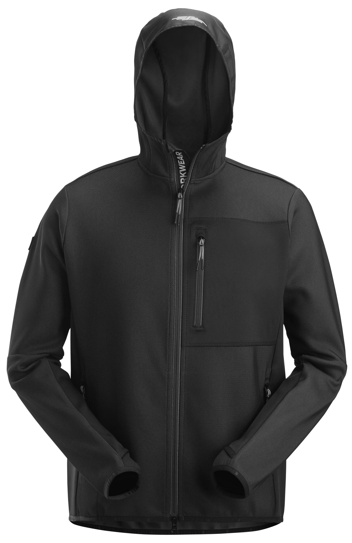 Snickers Workwear FlexiWork, Full Zip Midlayer Hoodie in Black/Black