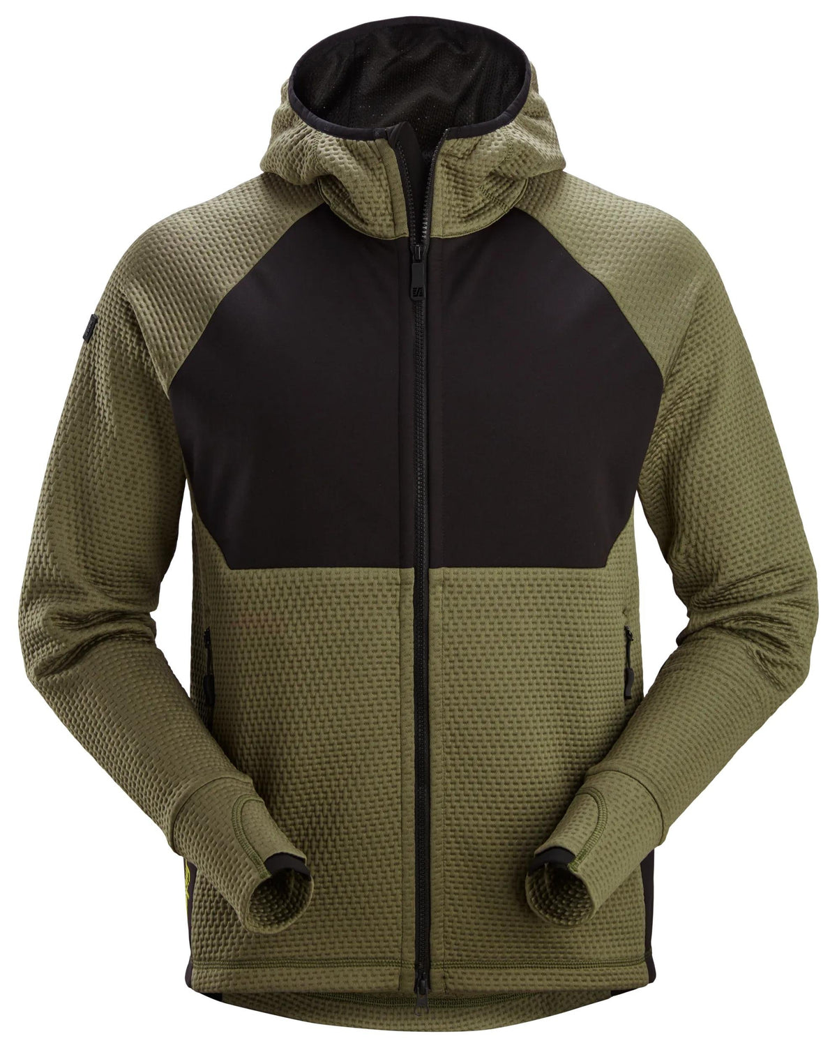 Snickers Workwear FlexiWork, Full-Zip Midlayer Hoodie in Khaki Green/Black