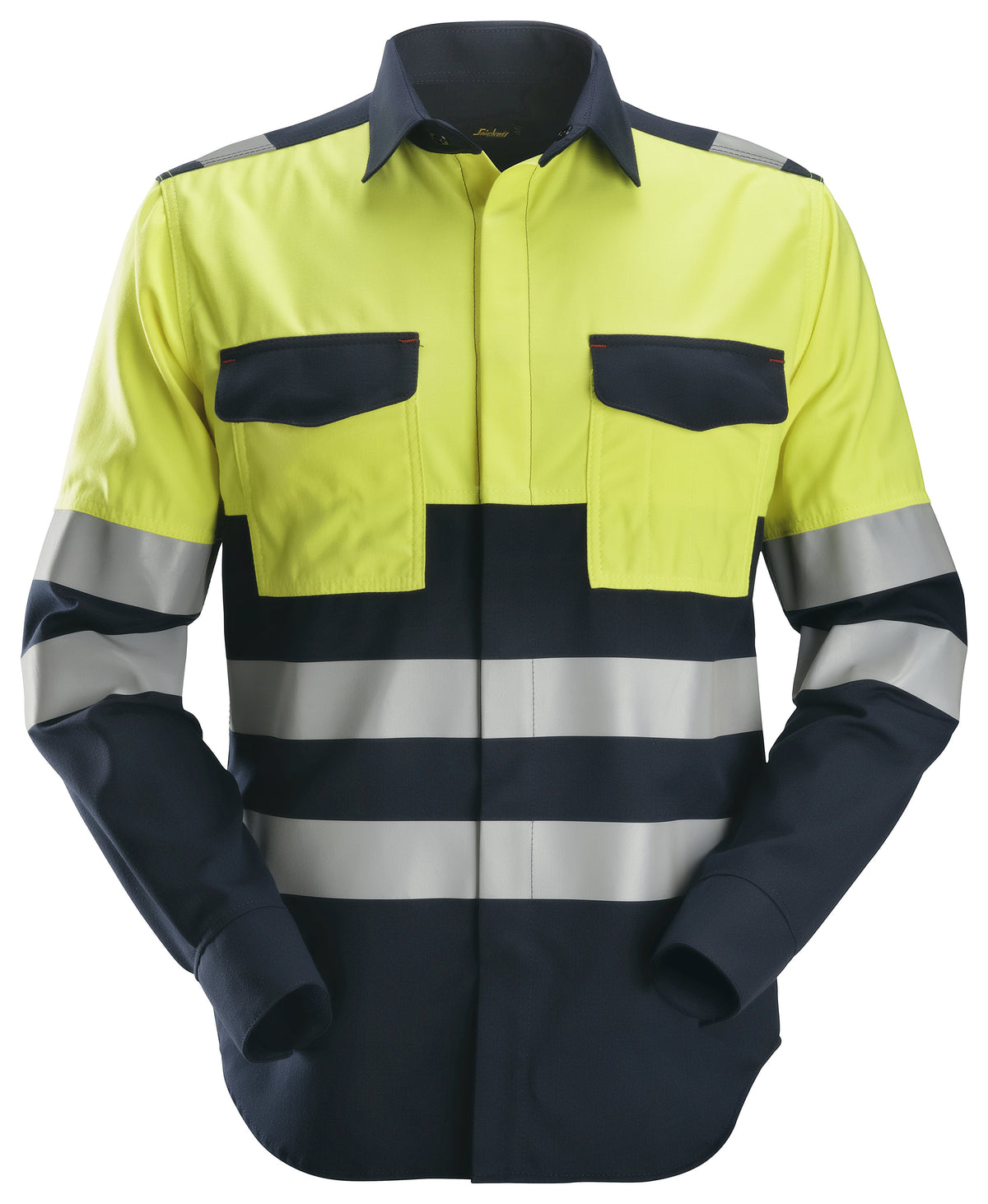 Snickers Workwear ProtecWork, Long Sleeve Shirt, High-Vis Class 1 in Navy/Hi-Vis Yellow