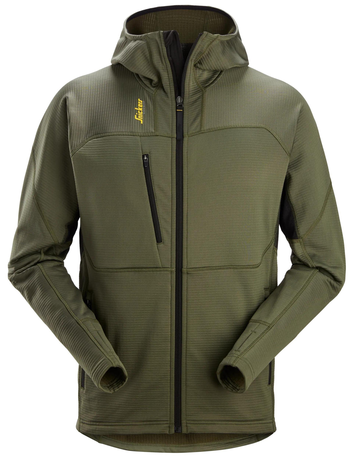 Snickers Workwear Body Mapping Thermal Fleece Full-Zip Hoodie in Khaki Green/Black