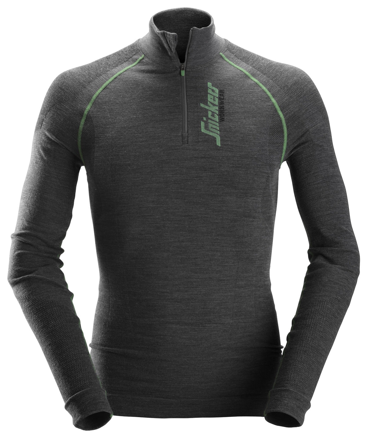 Snickers Workwear FlexiWork, Seamless Wool Long Sleeve ½ Zip Shirt in Anthracite Melange