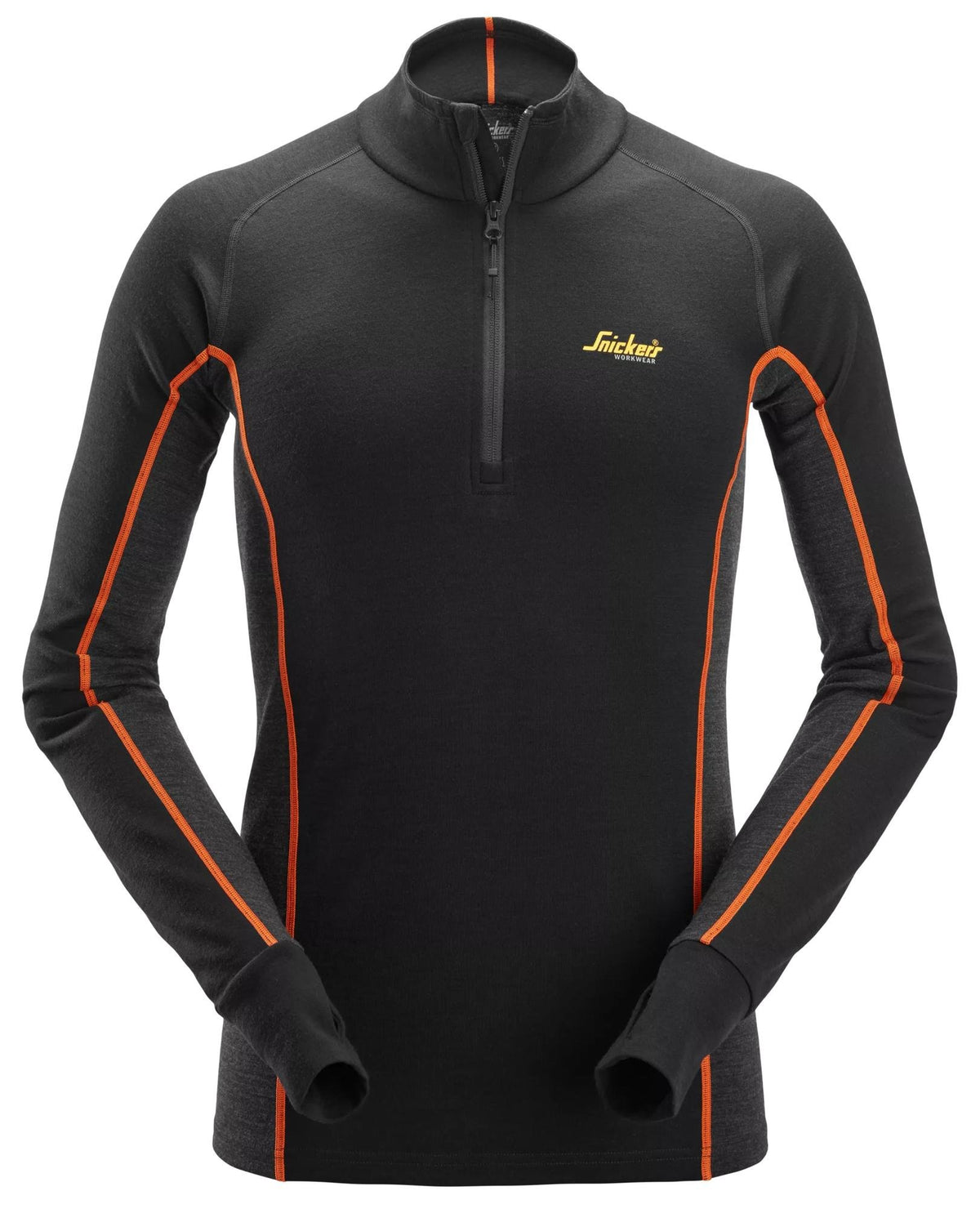 Snickers Workwear Merino Base Layer Stay Warm Half-Zip Top in Black/Anthracite Melange