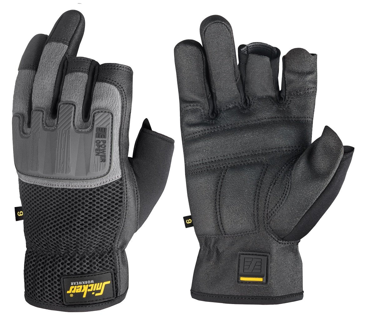 Snickers Workwear Power Open Gloves in Black/Stone Grey
