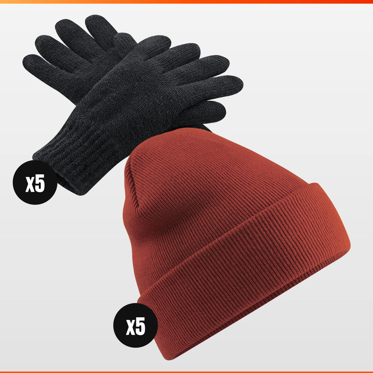 Beechfield x5 Beanie + x5 Gloves Pack – workwear bundle with free logo, The Workwear Co