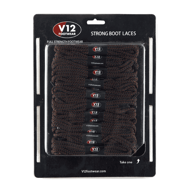 V12 Brown Strong Boot Laces (10 pack) V12LCBR Brown Strong Boot Laces (10 pack) in Brown/Black – flat