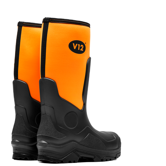 V12 Groundworker V2110 SR FO safety boot in Black/Orange – heel